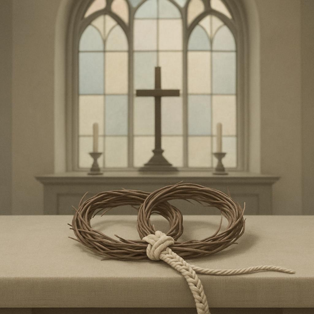 Old rope heart on an altar top.